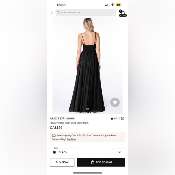 BLACK BRIDESMAID DRESS AZAZIE SIZE A4 - Picture 7 of 7